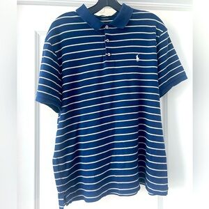 Polo custom slim fit LG polo. Navy blue with grey white stripes.